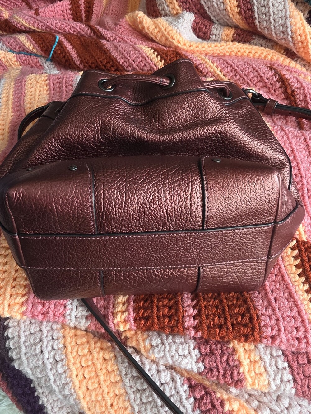 Coach "Baby Mickie" Metallic Garnet Red Drawstring  Bucket Bag - Picture 6 of 10